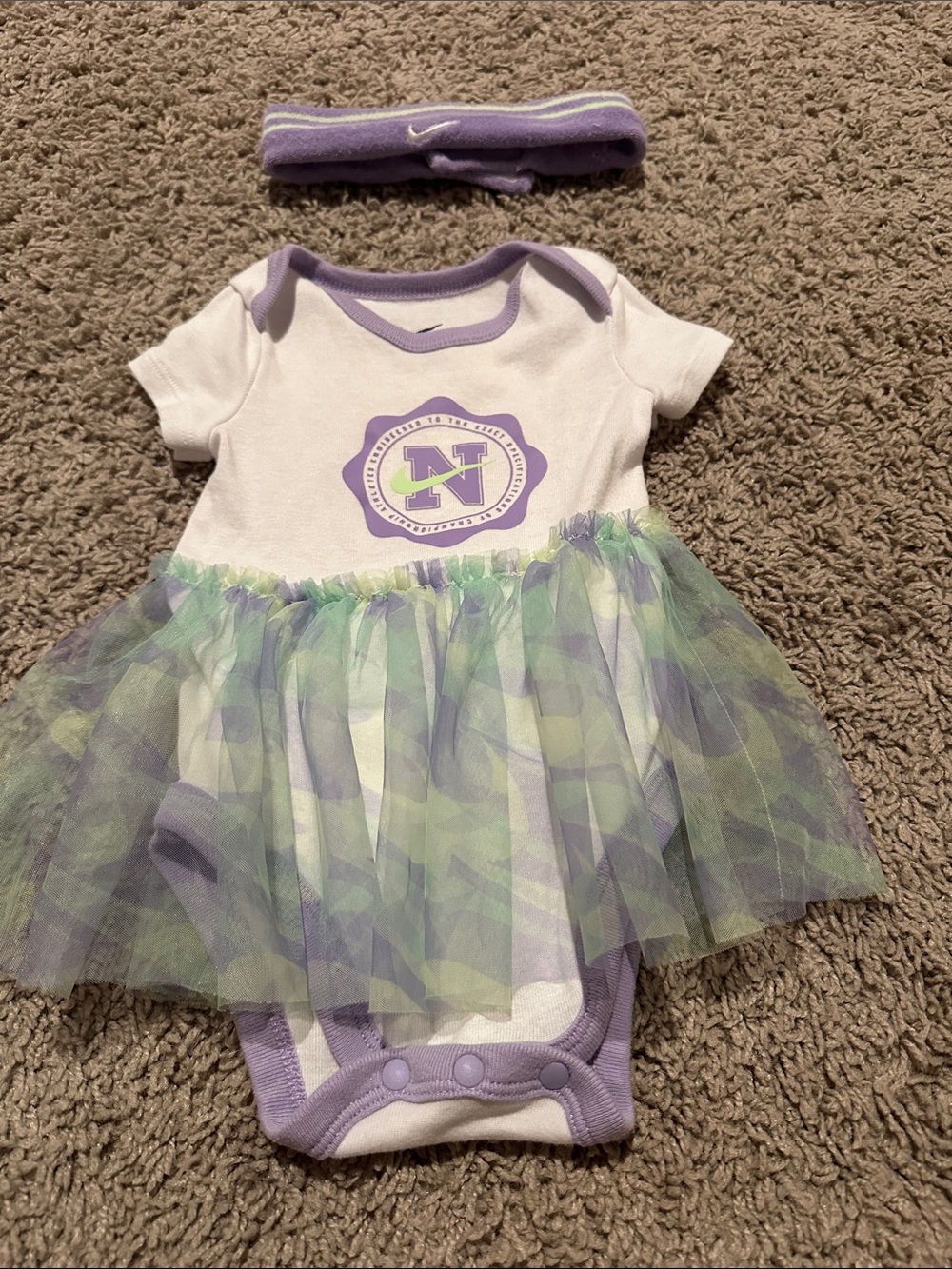 Nike Purple, White & Green Baby Tutu Bodysuit with Headband
